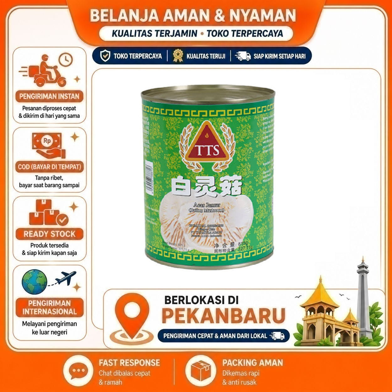 [SDW] pekanbaru/815 Gram TTS Acar Jamur Bailing Mushroom Kemasan Kaleng Kebutuhan Memasak Halal Enak