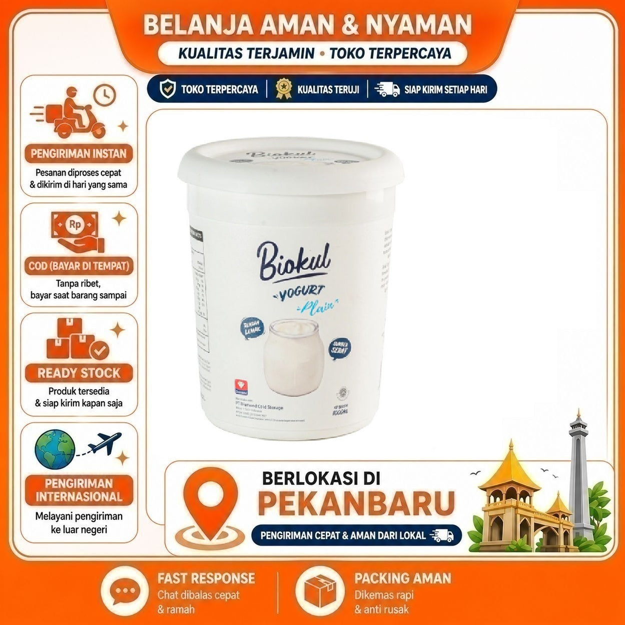 [SDW] pekanbaru/1 kg Biokul Yogurt Plain Stirred Probiotik Camilan Sehat Yoghurt Tawar Makanan 1L