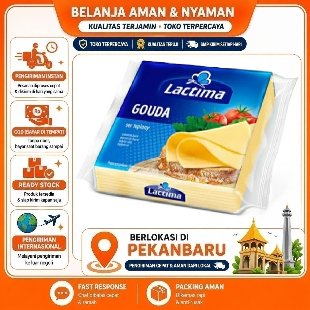 [SDW] pekanbaru/130 gr Lactima Gouda Processed Cheese Slice Potongan Keju Olahan Bahan Makanan Kue