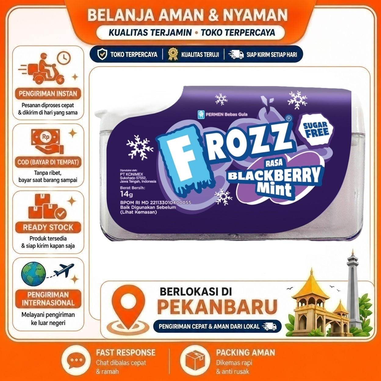 [SDW] pekanbaru/Frozz Rasa Blackberry Mint Sugar Free Permen Bebas Gula 14 gr Candy Fresh Cool Halal