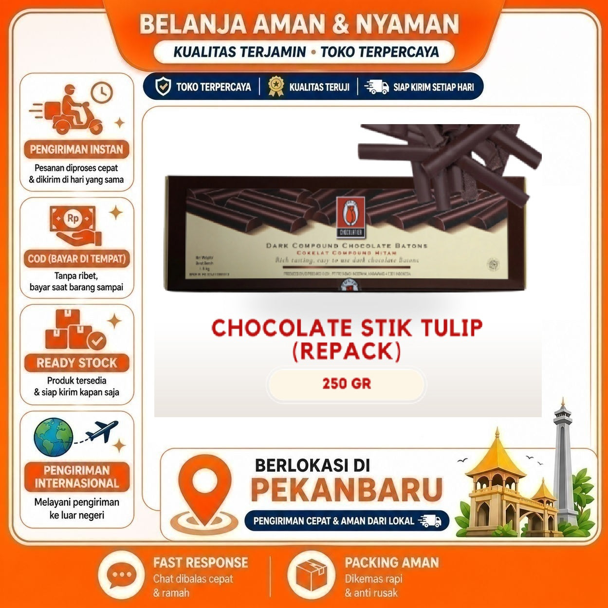 [SDW] pekanbaru/250 Gram Tulip Chocolate Stick Dark Compound Chocolate Batons Stik Cokelat Coklat