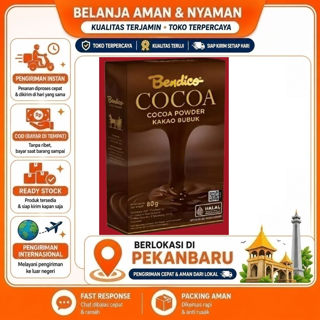 [SDW] pekanbaru/80 gr Bubuk Kakao Bendico Cocoa Powder Murni untuk Kue, Minuman, dan Dekorasi Halal