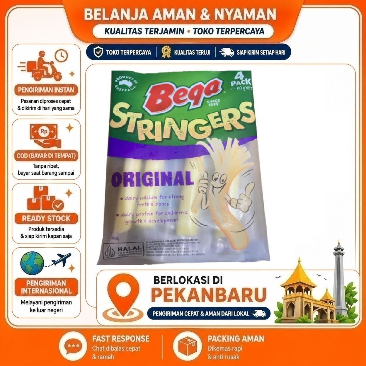 [SDW] pekanbaru/4 Pcs Cheese Stick Bega Stringers Original Flavor Stik Keju Camilan Makanan Bergizi