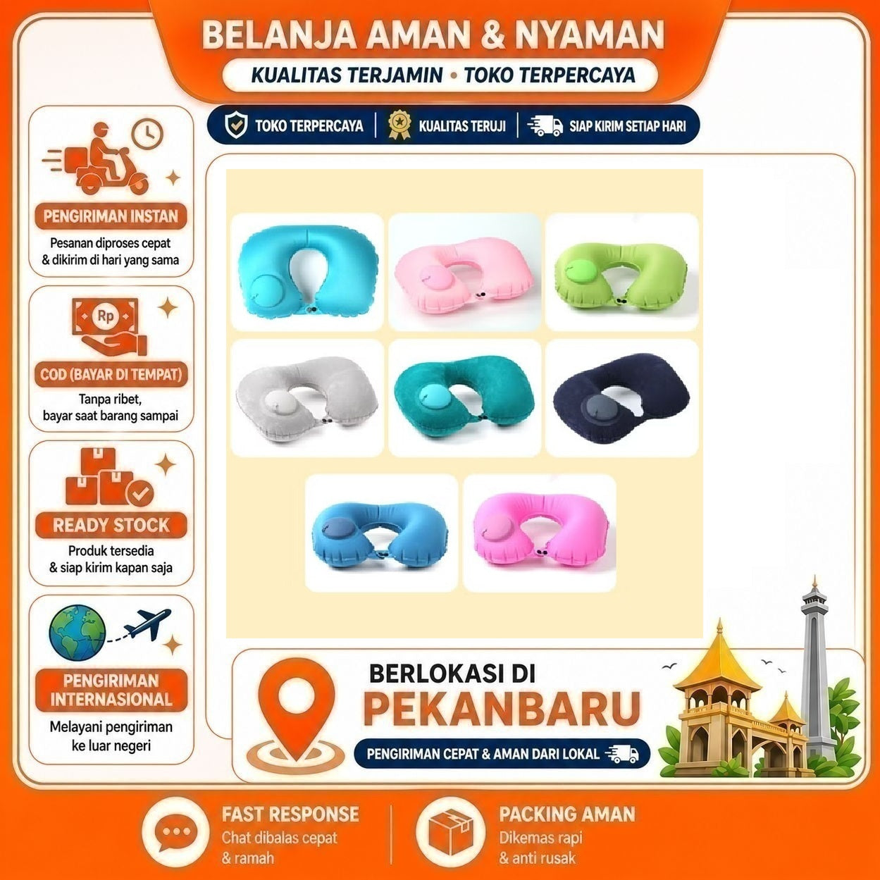[SDW] pekanbaru/Bantal Leher Kepala Angin Pompa Otomatis Traveling Inflatable Neck Cushion Head