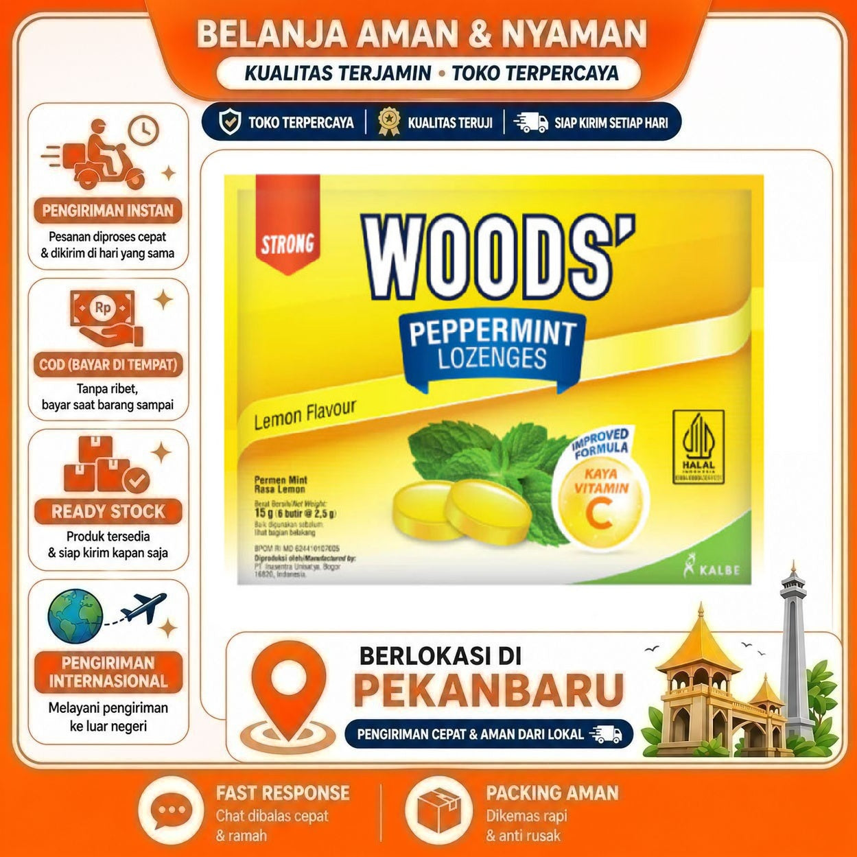 [SDW] pekanbaru/Wood's Peppermint Lozenges Lemon Flavour Strong Permen Rasa Buah Lemon Segar Halal