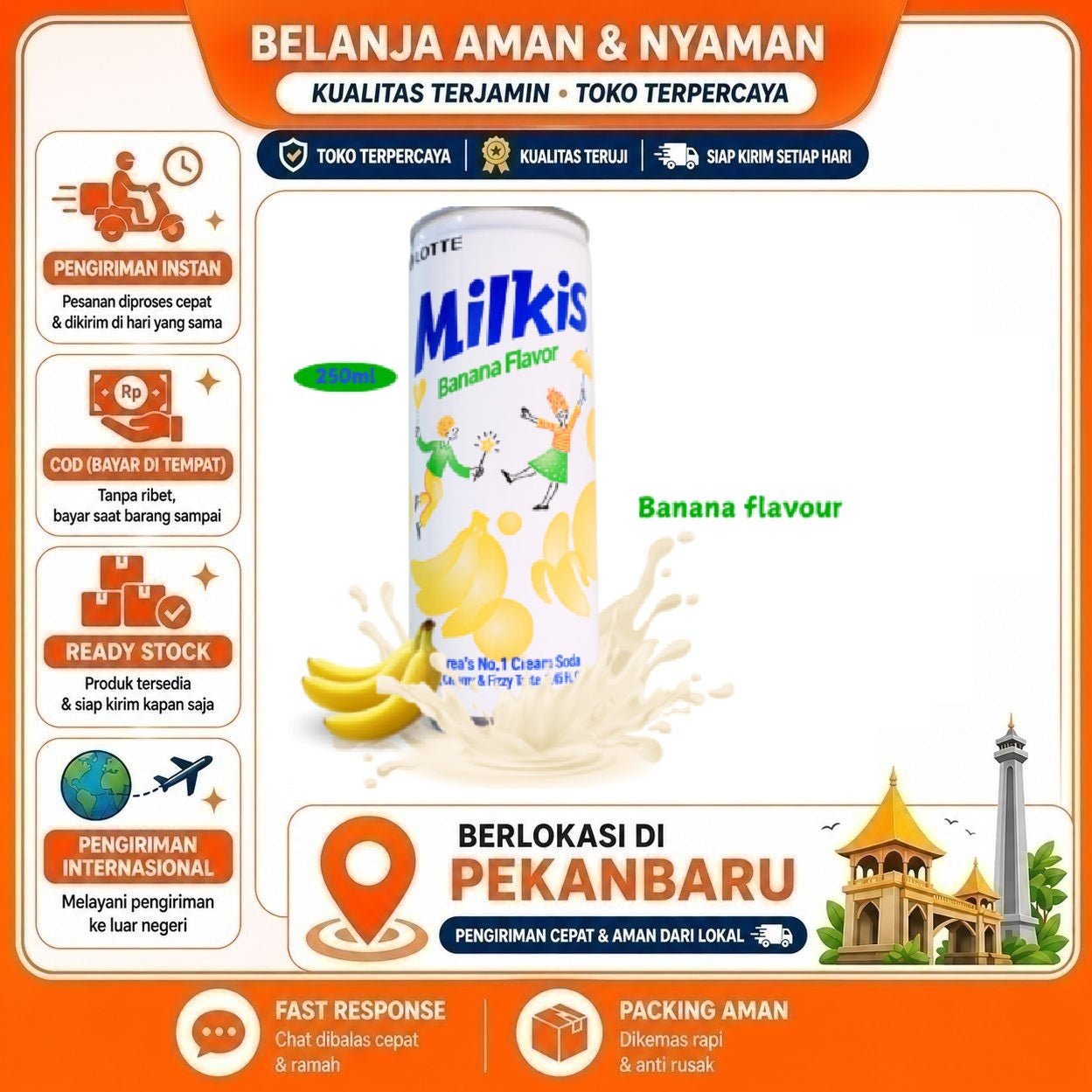 [SDW] pekanbaru/250ml Lotte Milkis Banana Flavor Carbonated Drink Minuman Bersoda Rasa Pisang Susu