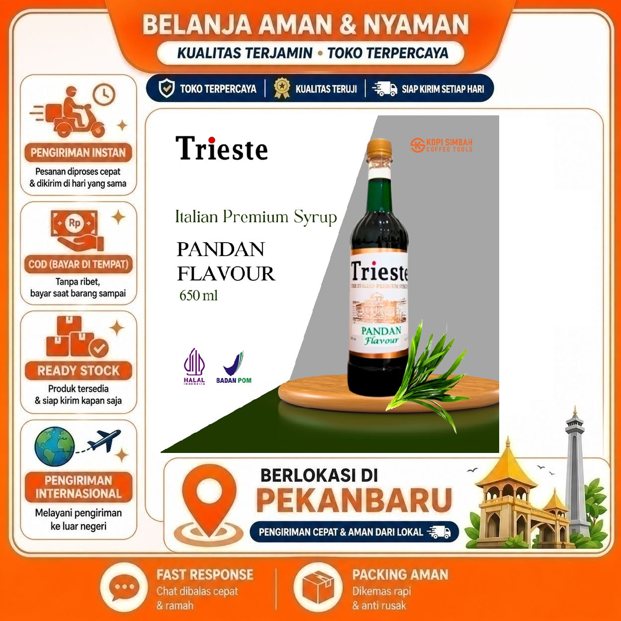 [SDW] pekanbaru/650ml Trieste Pandan Flavour The Italian Premium Syrup Sirup Minuman Warna Hijau