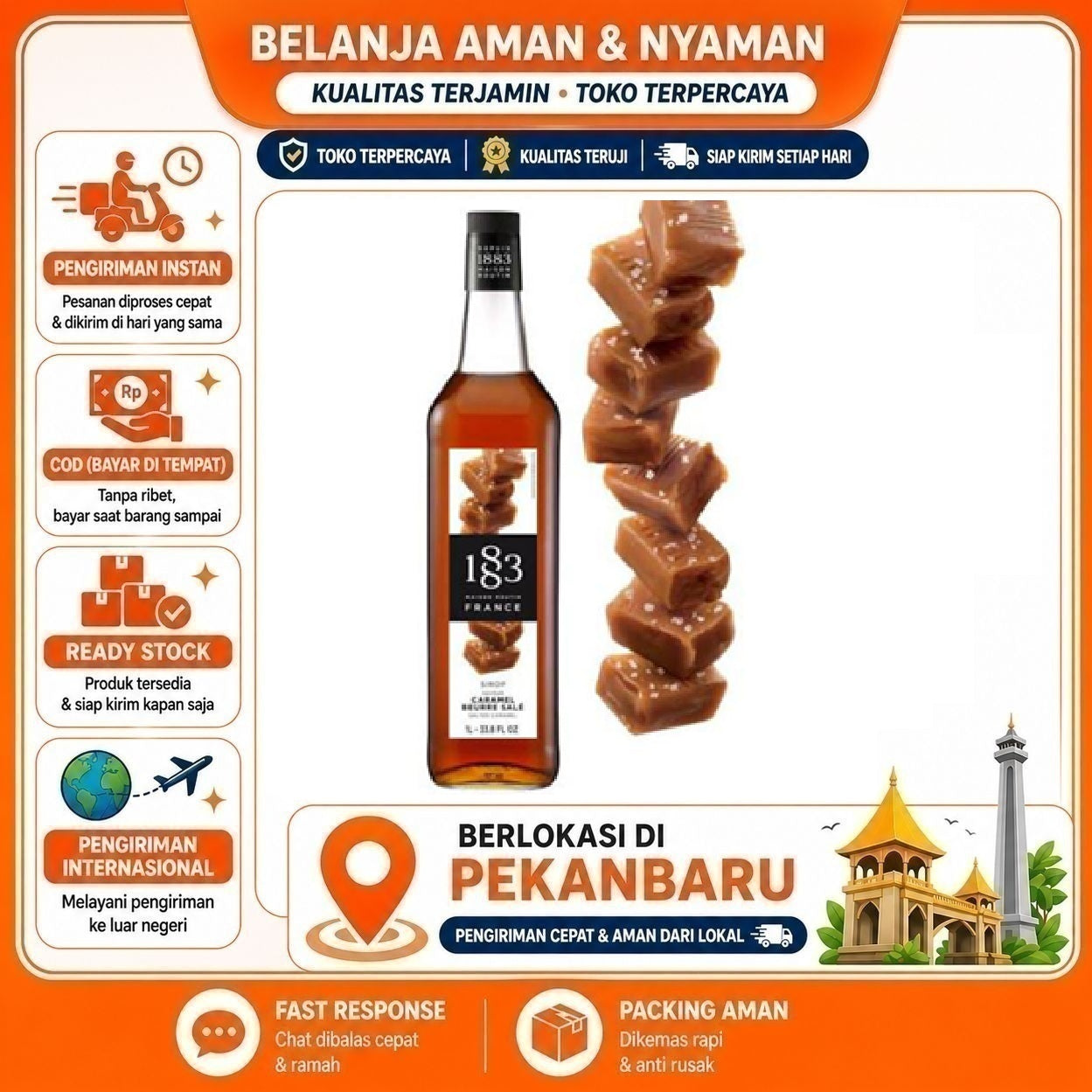 [SDW] pekanbaru/1 Liter 1883 Salted Caramel Syrup Sirup Rasa Karamel Bahan Minuman Kemasan Botol 1L