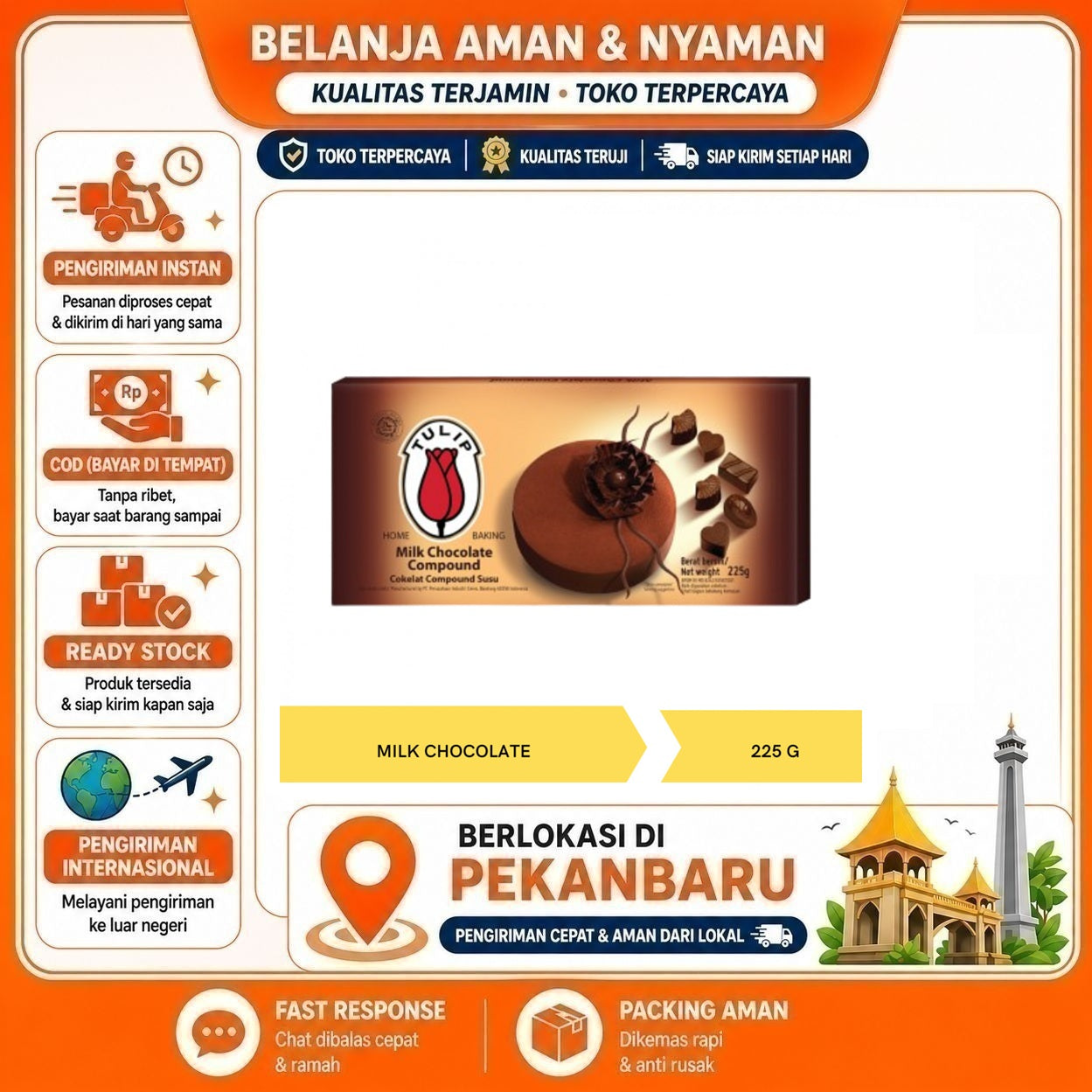 [SDW] pekanbaru/225 Gram Tulip Milk Chocolate Compound Cokelat Susu Coklat Batang Aroma Alami Halal