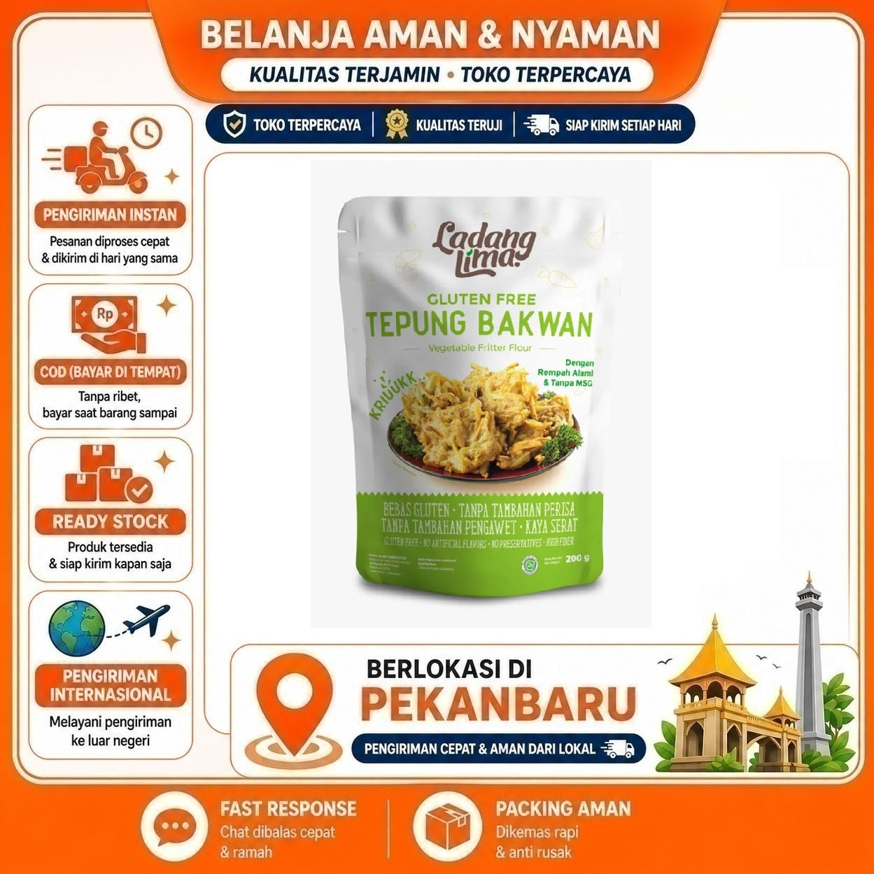 [SDW] pekanbaru/200 Gram Ladang Lima Tepung Bakwan Bebas Gluten Free Tanpa MSG Fritter Flour Halal