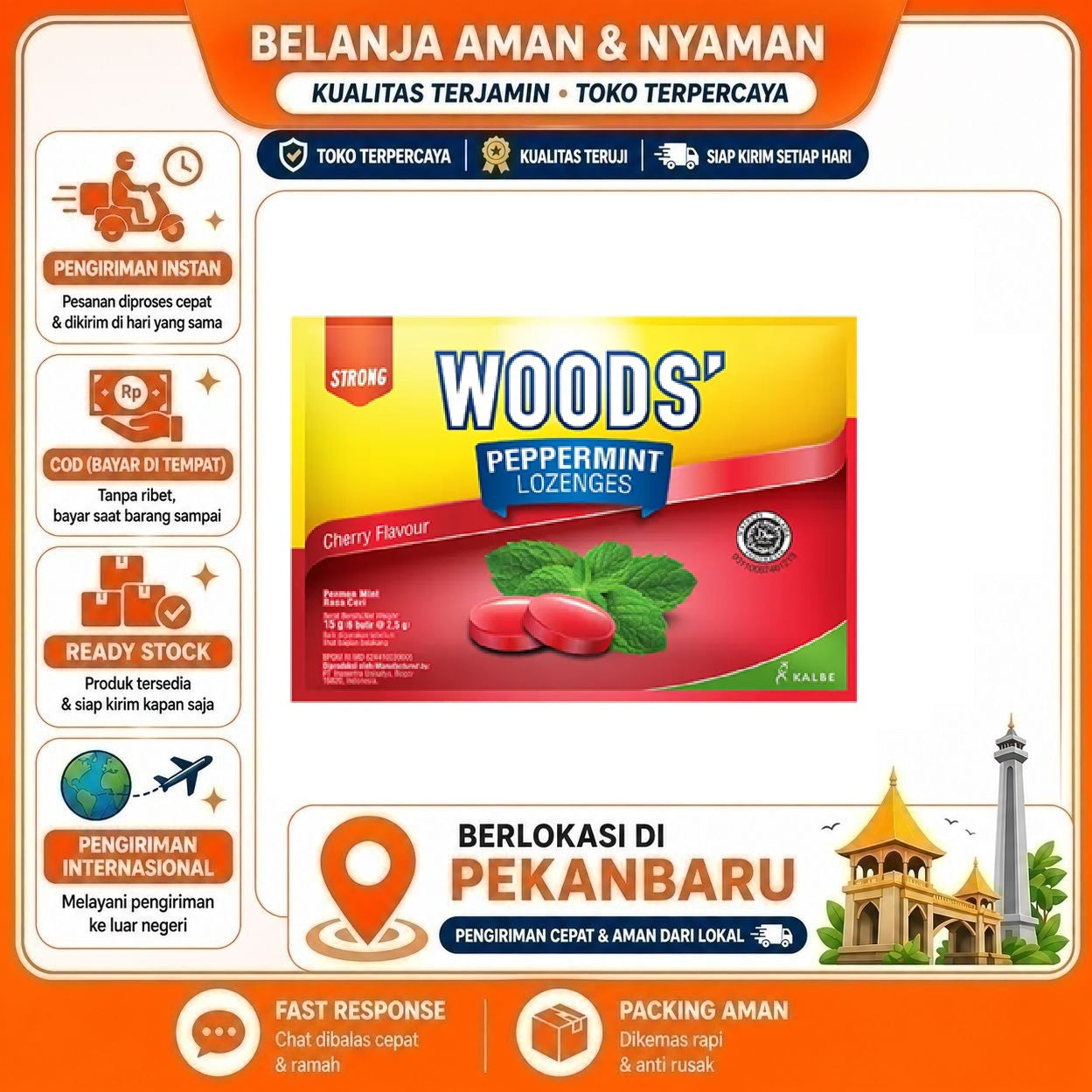 [SDW] pekanbaru/Wood's Peppermint Lozenges Cherry Flavour Extra Strong Permen Rasa Ceri Segar Halal