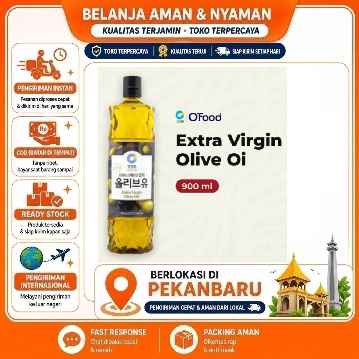 [SDW] pekanbaru/900ml Chung Jung One Extra Virgin Olive Oil Minyak Zaitun Murni Kebutuhan Memasak