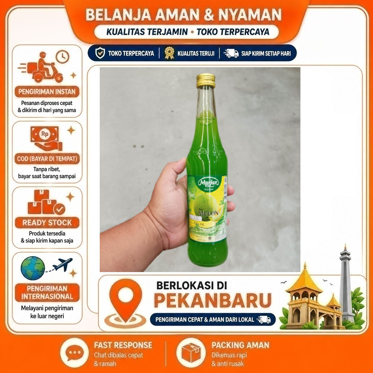 [SDW] pekanbaru/400ml Marjan Squash Sirup Rasa Buah Melon Bahan Minuman Syrup Kemasan Botol Halal