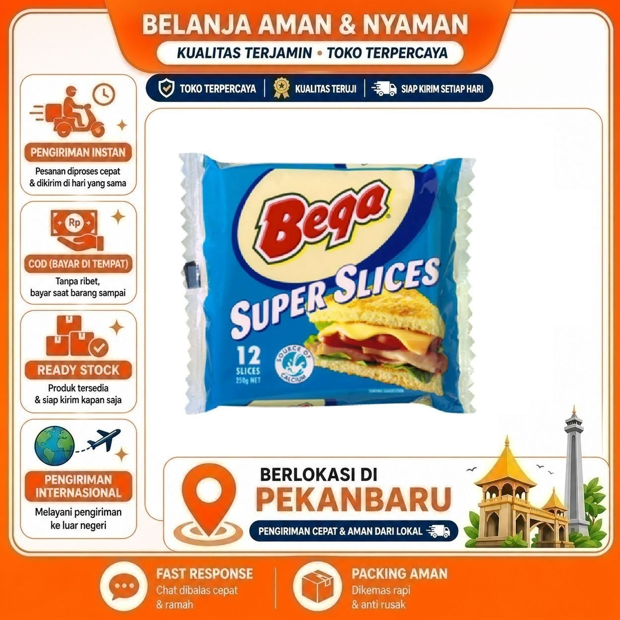 [SDW] pekanbaru/Bega Super Slice 12 Slice 200GR Sumber Kalsium Untuk Sandwich Keju Cheese Slices